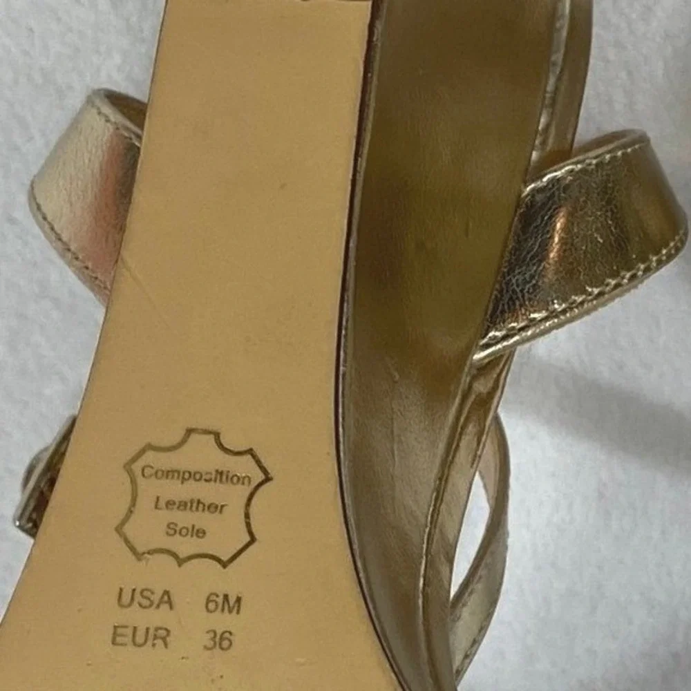 Womens Gold Rhinestone Wedge Sandals Size‎ 6M Metallic Ankle Strap Evening Shoes